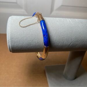 14K Yellow Gold Vintage Lapis Lazuli Bangle
